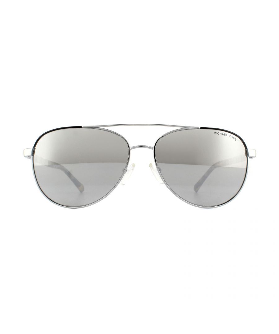 Michael Kors Aviator Womens Silver Tone Block Gunmetal Mirror Sunglasses