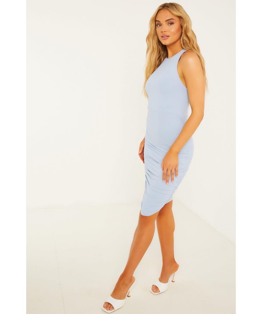 Quiz  Womens Blue Ruched Bodycon Dress - Size 14