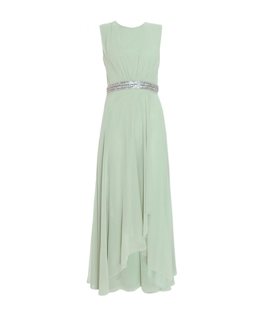 Quiz Womens Sage Chiffon Dip Hem Maxi Dress - Green - Size 8 UK