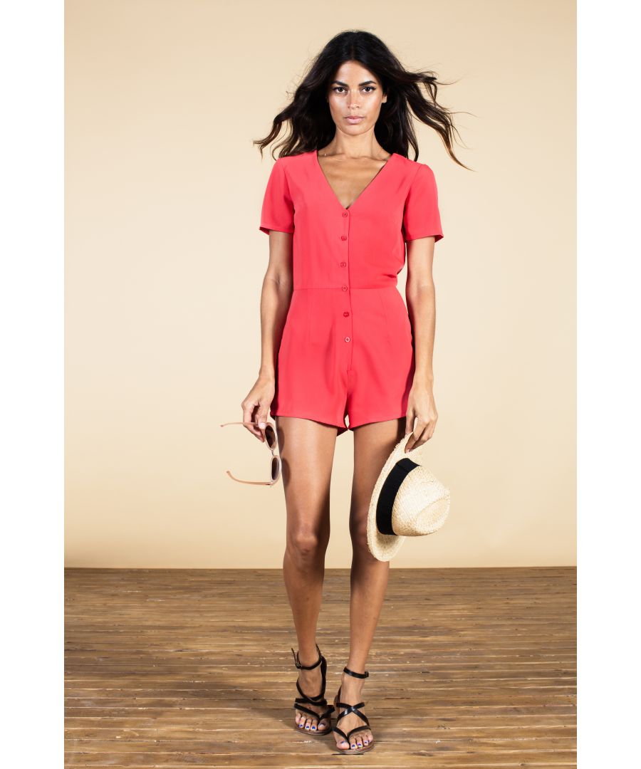 Short sleeve button down playsuit with tapered waist