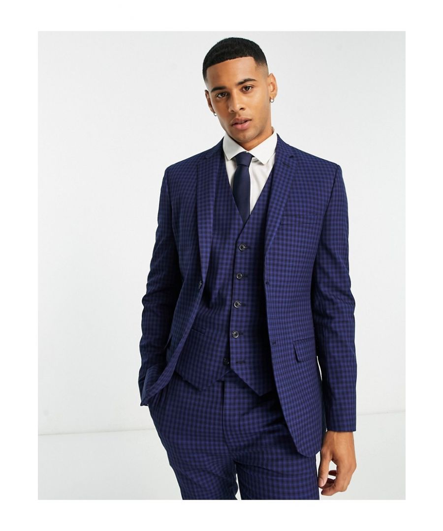 topman mens super skinny two button suit jacket check in blue - sky blue - size 36r