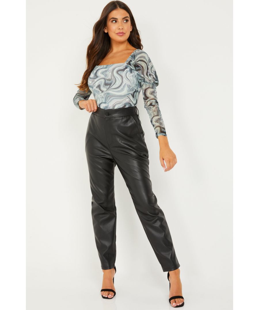 Image for Petite Black Faux Leather Cropped Trouser