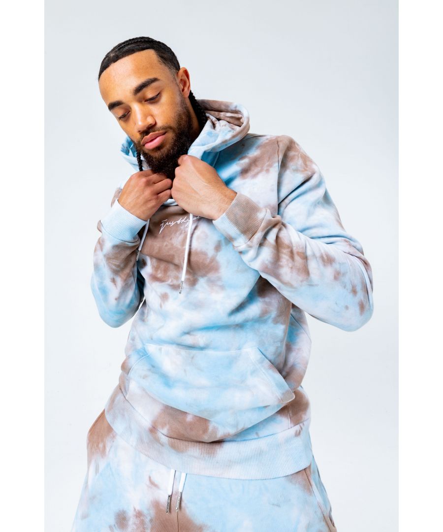 The HYPE. Marble Dye Men's Pullover Hoodie is your new go-to everyday essential. Designed in our standard men's hoodie shape, with a fixed hoot, kangaroo pocket and fitted hem and cuffs. With a 80% cotton and 20% polyester fabric base for supreme comfort and breathable space. With a tie-dye and marble inspired all-over print in a neutral and pastel blue colour palette. Finished with the new! embroidered just hype signature logo embroidered on the front in a contrasting white. Wear with black skinny fit jeans for a smart casual look. Machine washable.