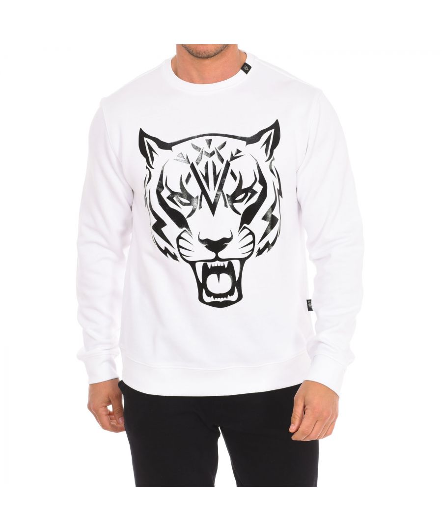 Plein Sport FIPSG604 Mens long-sleeved crew-neck sweatshirt - White Cotton - Size 2XL - Secret Sales
