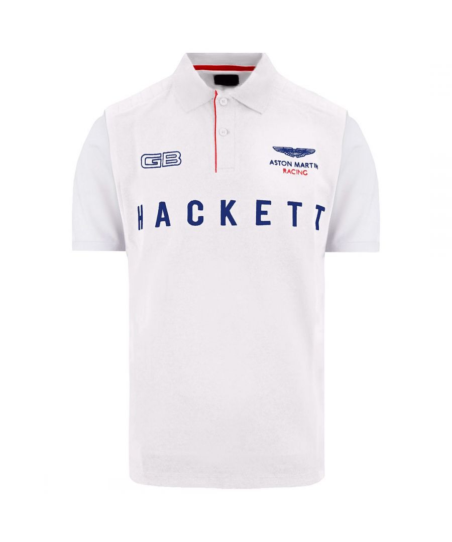 hackett london aston martin racing mens white polo shirt cotton - size medium
