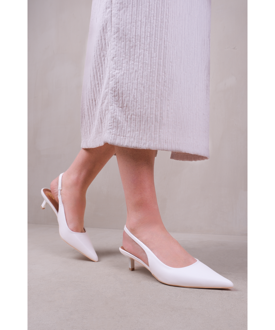 Where's That From Womens 'New' Form Low Kitten Heels With Pointed Toe & Elastic Slingback - White - Size UK 3