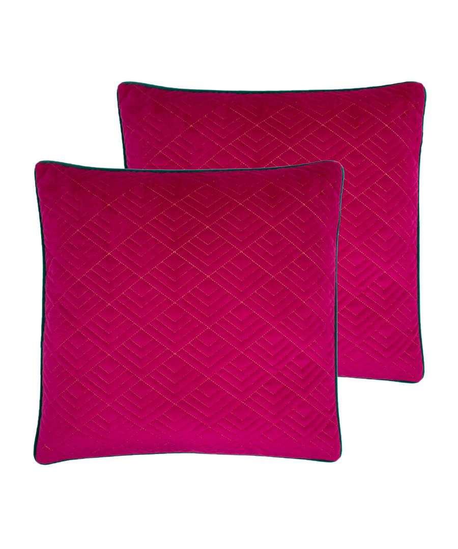 Add a pop of colour to your interior with these luxurious and comforting cushions. The geometric, art deco inspired design are stitched with a gold trim and are complete with contrast-coloured piping. The embroidered design adds a textured appearance which allows the richer jewel toned hues to instantly shine and make a statement.