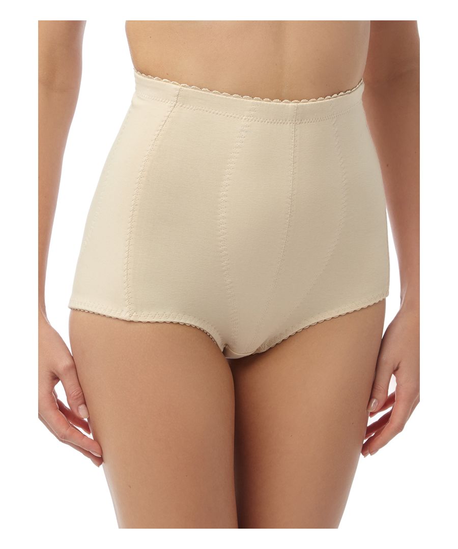These cotton control briefs are essential in all lingerie collections. These knickers have lining on the front abdominal area for support and the look of a flat silhouette. Scallop edging helps to create a no VPL look. Lined gusset for all day comfort. Size Guide: S (10), M (12), L (14), XL (16), 2XL (18), 3XL (20).