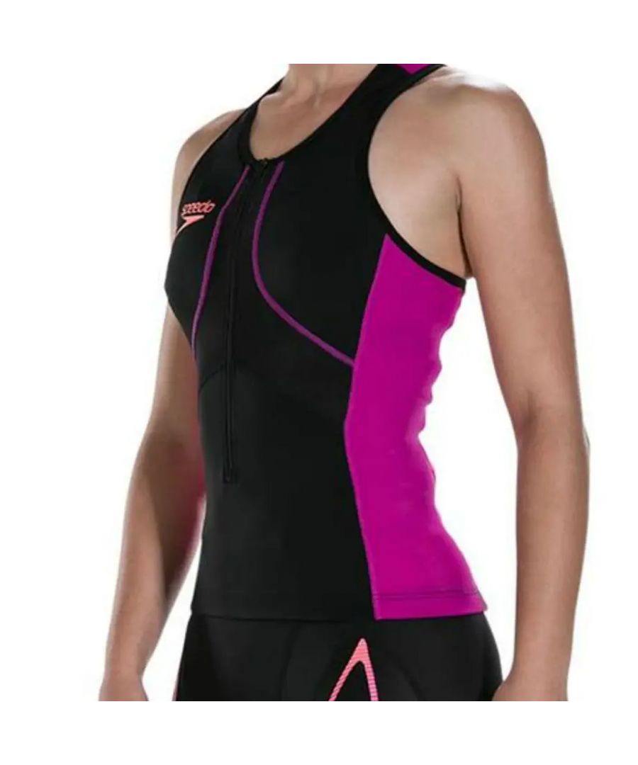 Featuring a smooth feeling integrated bra for a comfortable fit and feel, this fastskin offers full coverage with a closed back. The fastskin is manufactured from soft, lightweight materials designed to optimise performance. The singlet is tight fitting, finished in a beautiful, contrasting block colour design. This chlorine resistant fastskin singlet is a perfect choice for all swimming enthusiasts.\n\n\nFeminine design\nStunning block colours\nStreamlined design\nClosed back\nFull coverage for modesty\nSoft, smooth feeling materials for comfort and flexibility\nIntegrated bra for comfort and support\nChlorine resistant materials