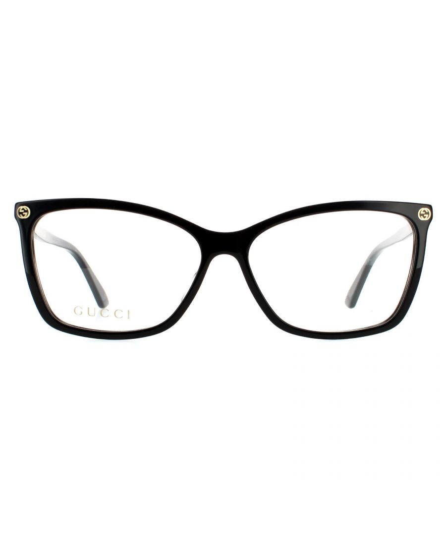 Gucci bril GG0025O 001 zwart zijn een prachtige kattenoogstijl gemaakt van lichtgewicht acetaat en beschikt