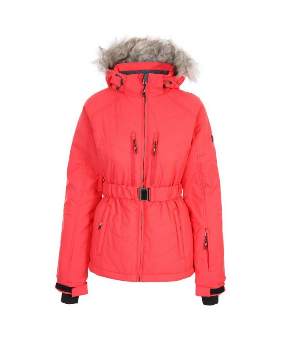 Outer Materials: 90% Polyester, 10% Elastane. Fabric: TPU, Woven. Lining Material: 100% Polyester. Filling Material: 100% Polyester. Design: Plain. Badge, Breathable, Detachable Snowskirt, Drawcord Hem, Elasticated Waistband, Inner Storm Flap, Padded, Taped seam. Fabric Technology: Coldheat, Four Way Stretch, TP75, Windproof. Cuff: Adjustable, Inner Wrist Guard. Neckline: Drawcord, Hooded, Zip. Sleeve-Type: Long-Sleeved. Hood Features: Detachable Faux Fur Trim, Detachable Hood, Zip-Off. Pockets: 2 Zip Pockets, 2 Chest Pockets, Ski Pass Pocket, 1 Inner Pocket. Fastening: Buckle, Zip. Waterproof Rating: 5000mm. 5000g/m²/24hrs.
