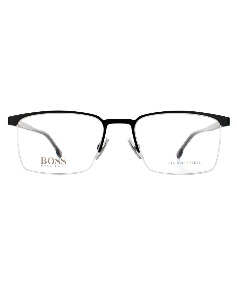 Hugo Boss BOSS 1088/IT 003 Matte Black Men's Glasses are a semi rimless design with a lightweight metal frame, adjustable nose pads and Hugo Boss branding on the slim temples.