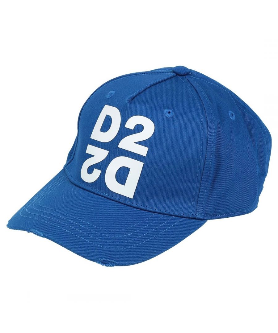 Dsquared2 D2 Mirrored Logo Blue Cap. Style - BCM0265 05C00001 3072. D2 Mirrored Logo On Front Of Hat. Dsquared2 Baseball Cap. It Takes Two To Make A Thing Go Right Embroidered On Rear. 100% Cotton, Worn Look