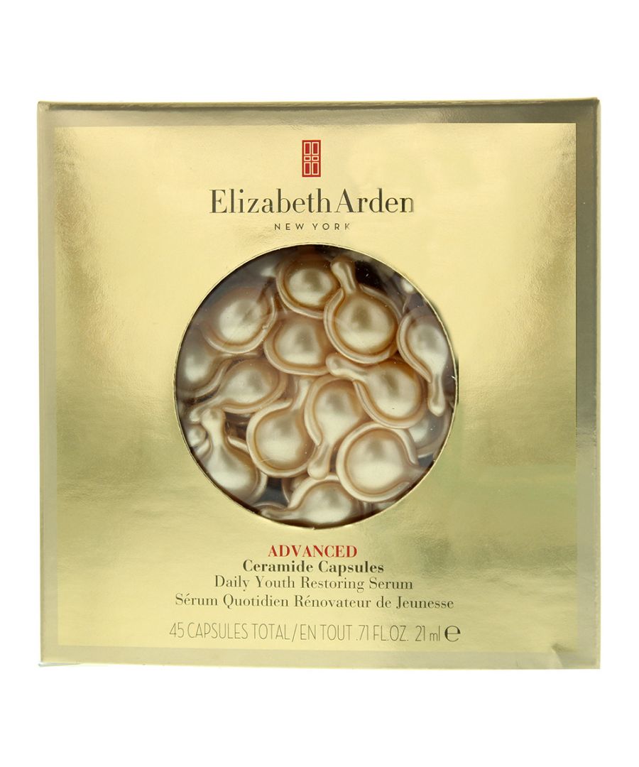 Discover the secret to younger looking skin with the Elizabeth Arden Advanced Ceramide Capsules the iconic skincare treatment now with triple the power to truly transform skin and reveal a visibly firmer and smoother complexion. As we age skin loses the ability to produce the essential youth factor of lipid ceramides leading to a weakened and uneven texture with a dramatic increase in wrinkles and sagging. The innovative antiageing capsules directly deliver a concentrated dosage of bioengineered skinidentical ceramides helping to repair and strengthen the lipid barrier as well as support natural collagen renewal resulting in a retexturising and plumping effect to radically minimise the appearance of fine lines. A Botanical Complex blend of Alfalfa Olives and Coconut Oil infuses skin with hydrocarbons and lipids while Omegarich Tsubuki Oil restores elasticity levels effectively optimising moisture levels. Expect skin to feel revitalised soft and supple with an improved luminosity and healthylooking glow. Clinically and dermatologically tested. Biodegradable capsule. Free from fragrances and preservatives.