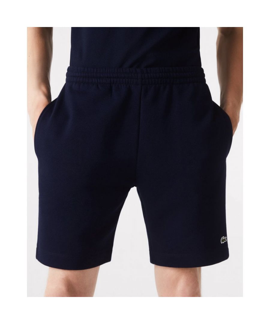 lacoste mens fleece shorts - navy cotton - size x-large