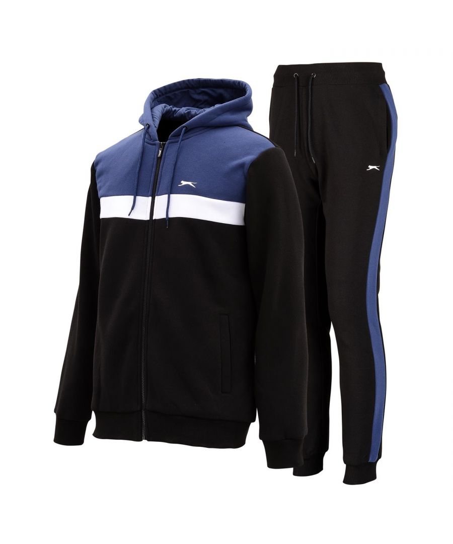Slazenger Fleece Full Zip Tracksuit -  Crafted in a soft fleece fabrication, this tracksuit has been designed with a colour-block panel detail to the exterior in a contrasting colour-way, perfect for an everyday casual look. The hooded top features a full-length zip, drawcords to the hood, 2 slip pockets and ribbed trims to the sleeves and hem. The tracksuit bottoms feature an elasticated waistband with drawcords , 2 slip pockets and ribbed trims to the cuffs. All complete with embroidered Slazenger branding.