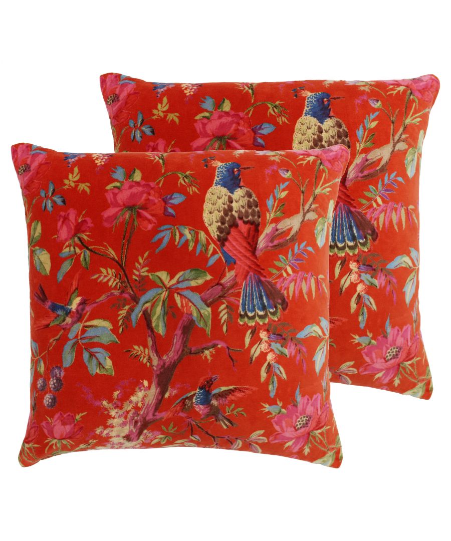 The Paradise cushion cover will bring a unique twist to any room with its Indian inspired nature print. Created in the chinoiserie style with an intricate display of birds and flowers this cushion will bring a whole new dimension to any room. The velvet feel fabric is perfect for sofas and beds giving these gorgeous cushions a wonderful sheen. Complete with knife edging and a hidden zip closure. Available in three distinct colourways there's a cushion for everyone whether you're likely to go the bold route of bright yellow or prefer to play it safe with uniform black. Made of 100% cotton fabric this cushion is super soft and cosy. This cushion cover is easy to care for as it is machine washable at 30 degrees and iron appropriate. Lay flat to dry for the best results.