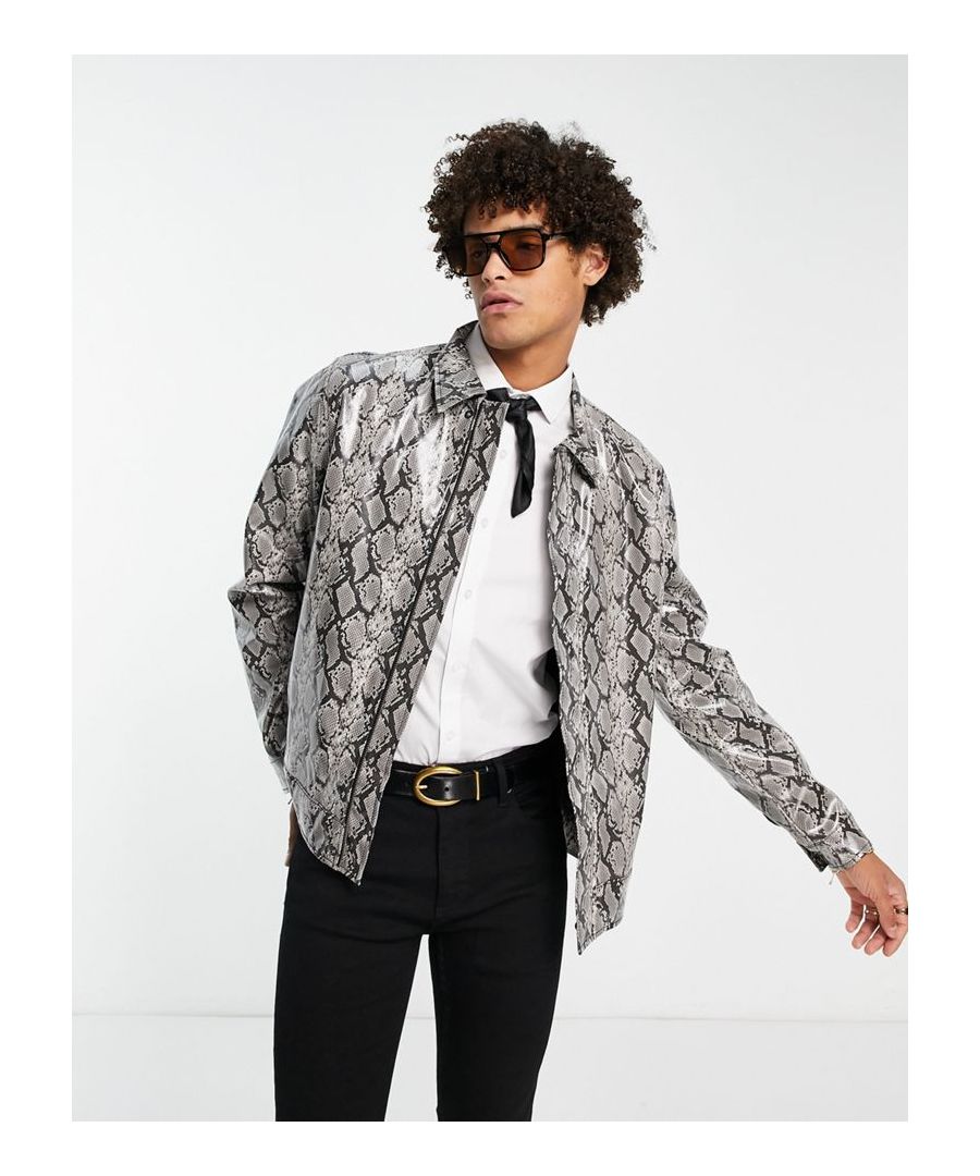 Jackets & Coats by ASOS DESIGN Jacket upgrade: check Faux-snake design Spread collar Zip fastening Regular fit  Sold By: Asos
