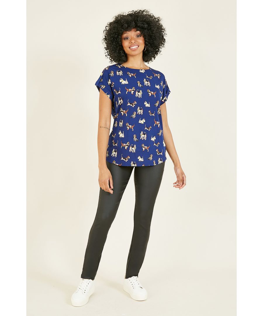 Image for Yumi Navy Dog Print Recycled Top
