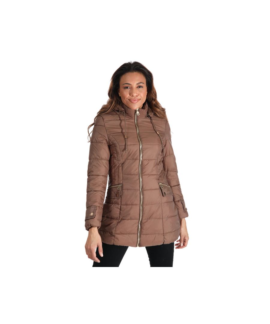 Womens Elle Hooded Parka Jacket in khaki. – Lined hood. – Full zip fastening. – Two functional pockets. – 100% Polyester.  Machine washable. – Ref: 9552B