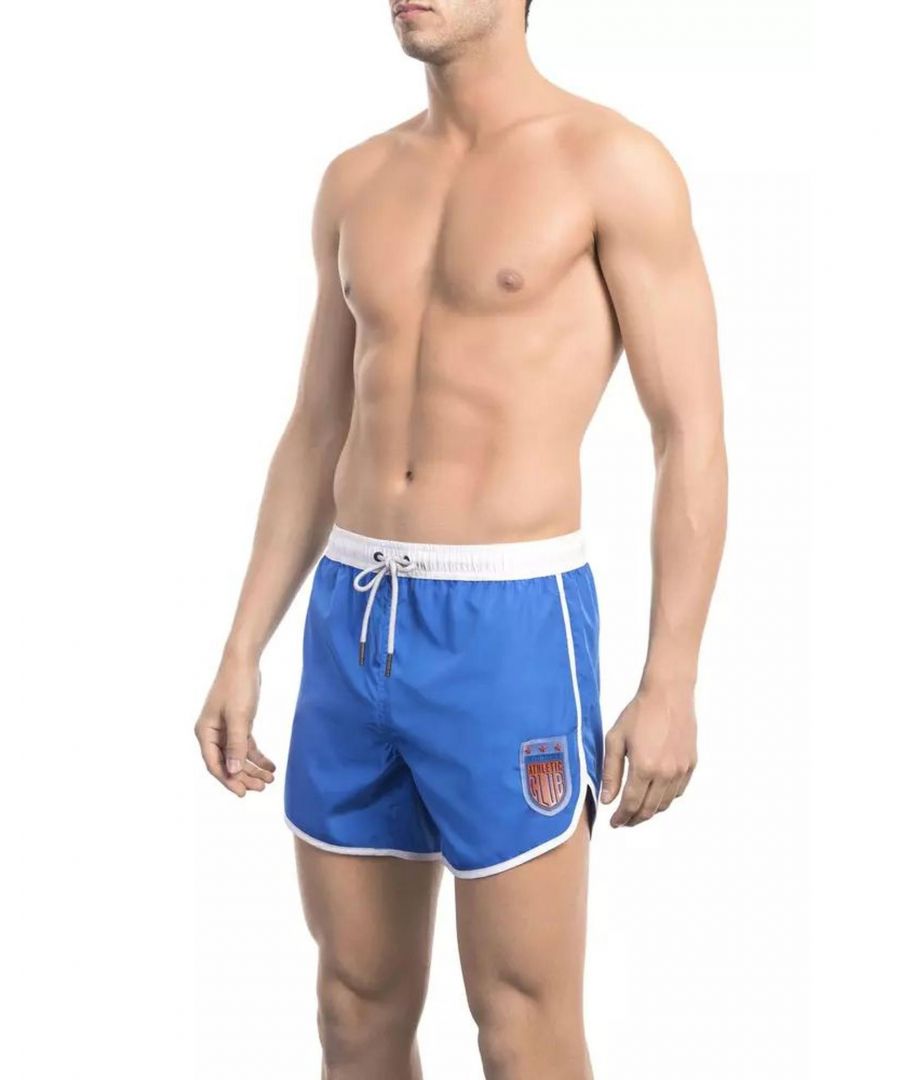 Bikkembergs Mens Printed Swim Shorts with Pockets and Elastic Waistband - Blue - Size Large