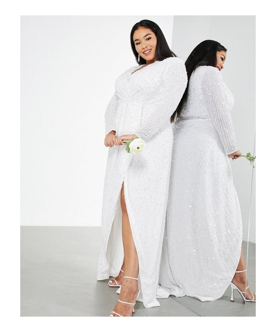 Dresses by ASOS EDITION Disclaimer: may induce tears Sequinned embellishment Plunge neck Long sleeves Wrap front Front split Regular fit True to size Sold by Asos