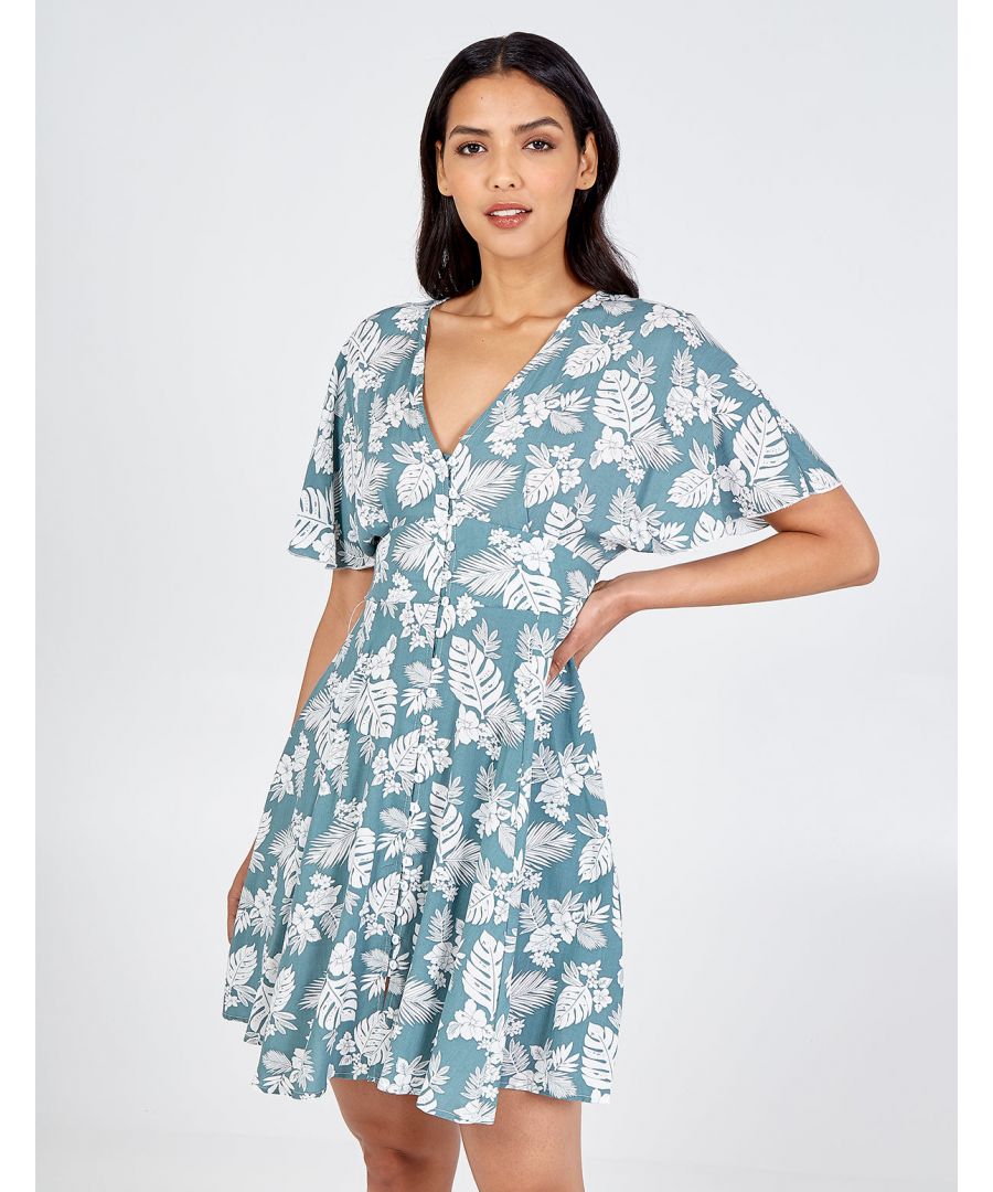 Image for AUBREE - Button Through Tropical Print Dress