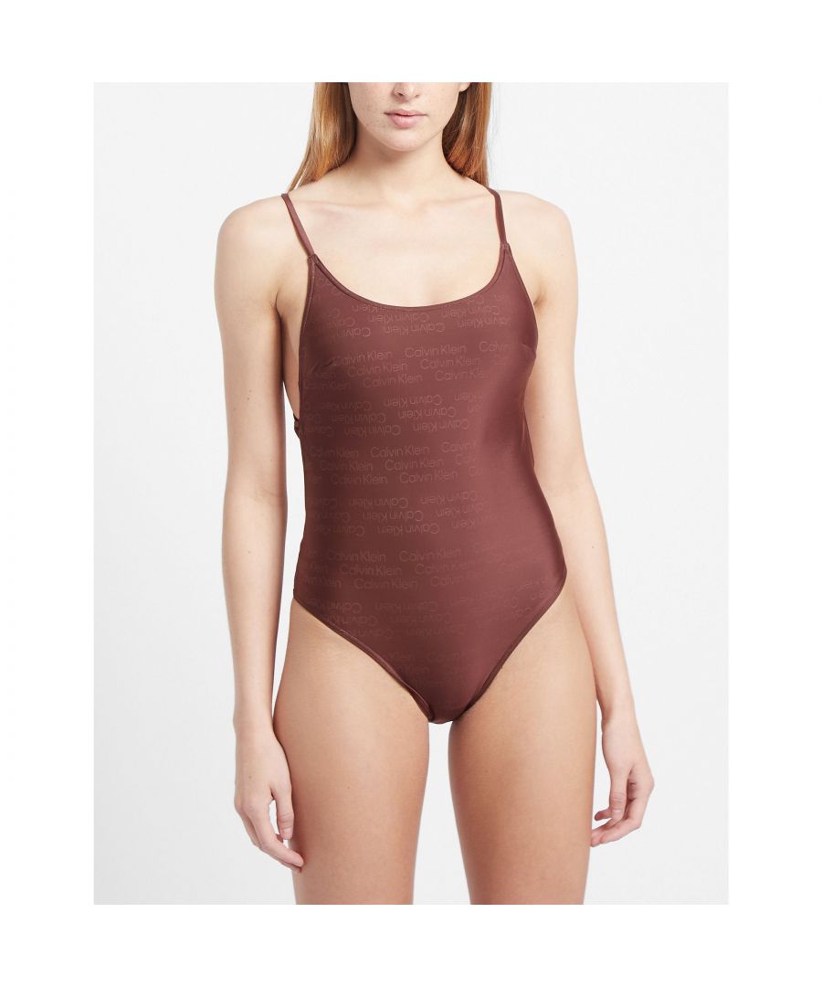 Calvin Klein Womenss One Piece Swimsuit in Brown - Size 8 UK