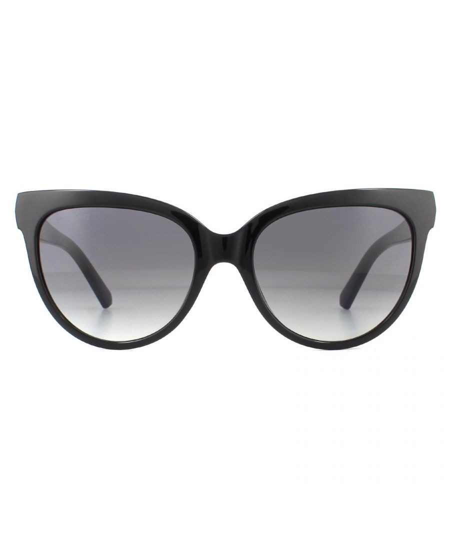 Swarovski Sunglasses SK0187 01B Shiny Black Grey Gradient are a chunky cat eye style crafted from lightweight acetate and embellished with Swarovski crystal detailing on the temples.