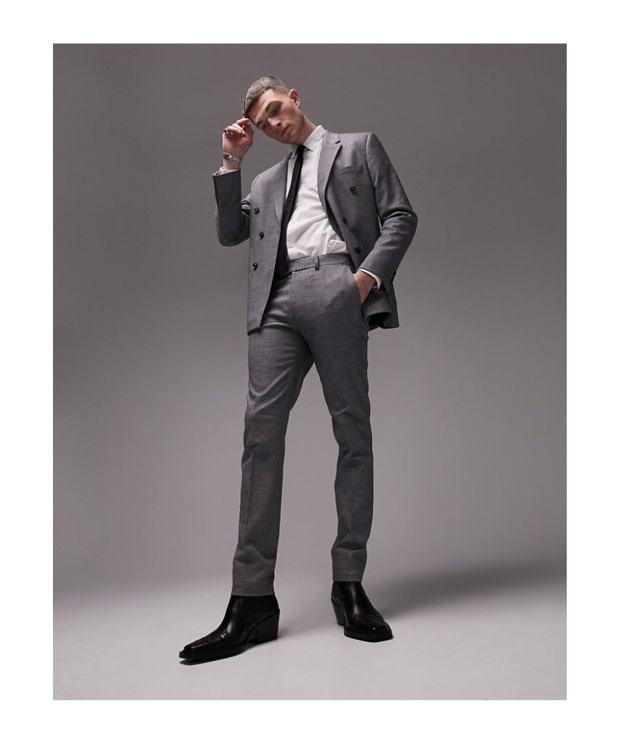 topman mens skinny textured suit trousers in grey-black - size 30r
