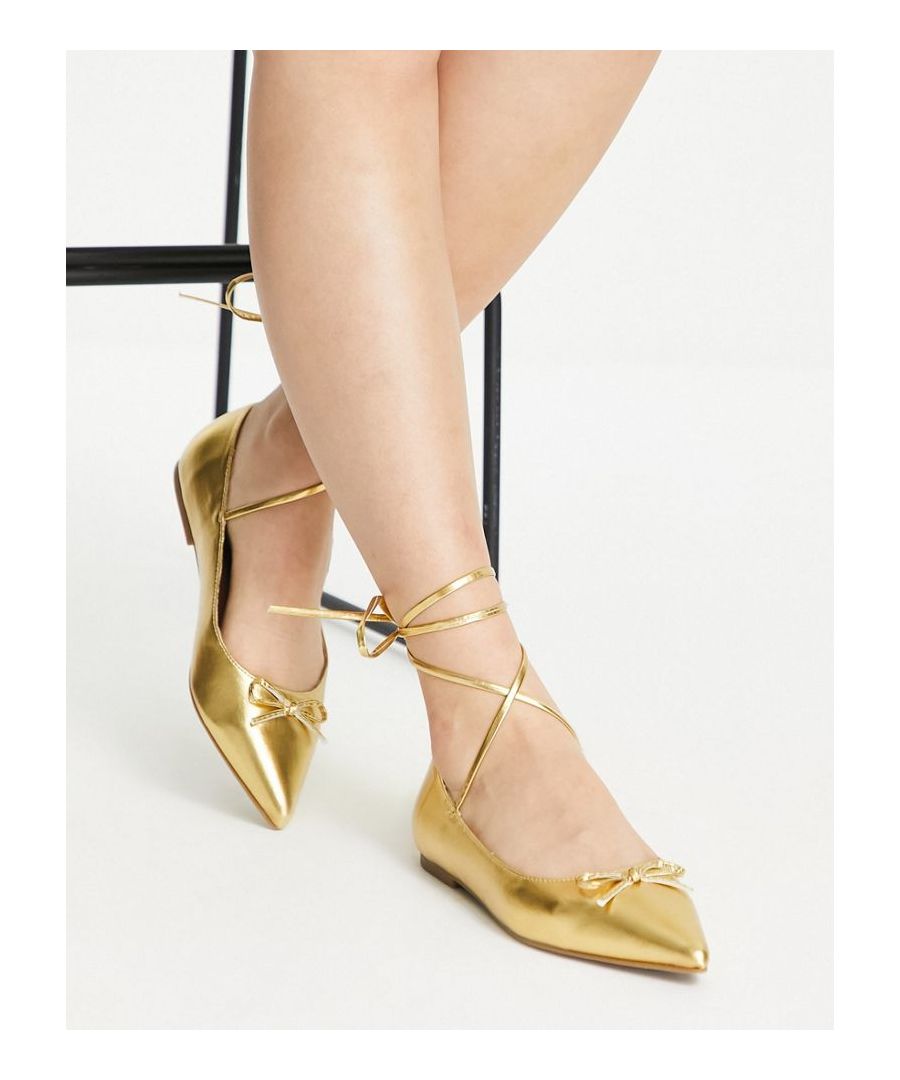 Shoes by ASOS DESIGN Love at first scroll Point toe Tie-leg fastening Flat footbed  Sold By: Asos