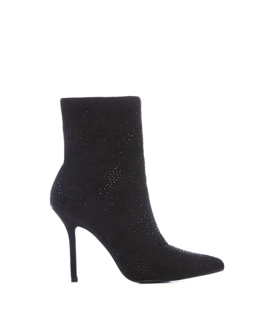 Get noticed in Zoeyy. This gorgeous boot is covered in gem stone and features a stiletto heel- super trendy. The pull-on style means that you get that flawless fit, perfect to pair with leather trousers for a stylish look.