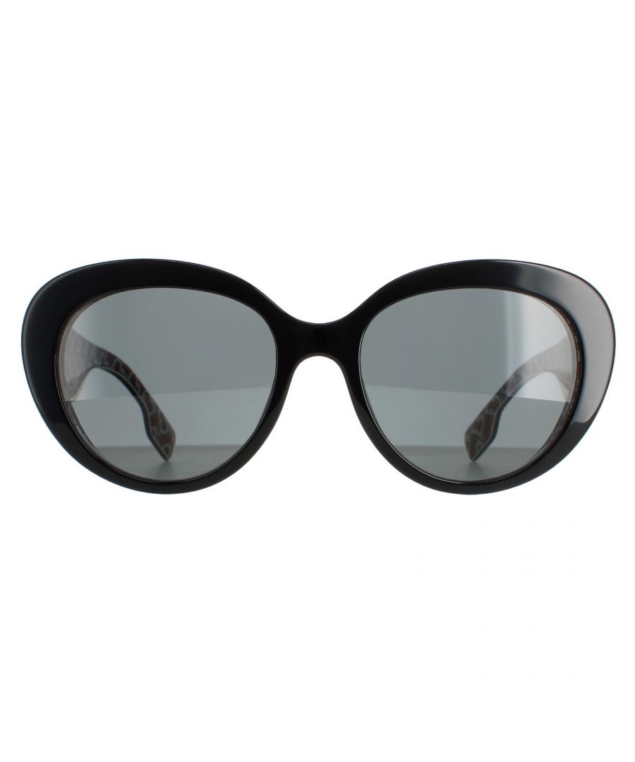 Burberry Cat Eye Womens Top Black On Print TB Red Grey BE4298 Sunglasses are a modern cat eye design crafted from chunky acetate. Burberry's emblem features on the temples for authenticity.