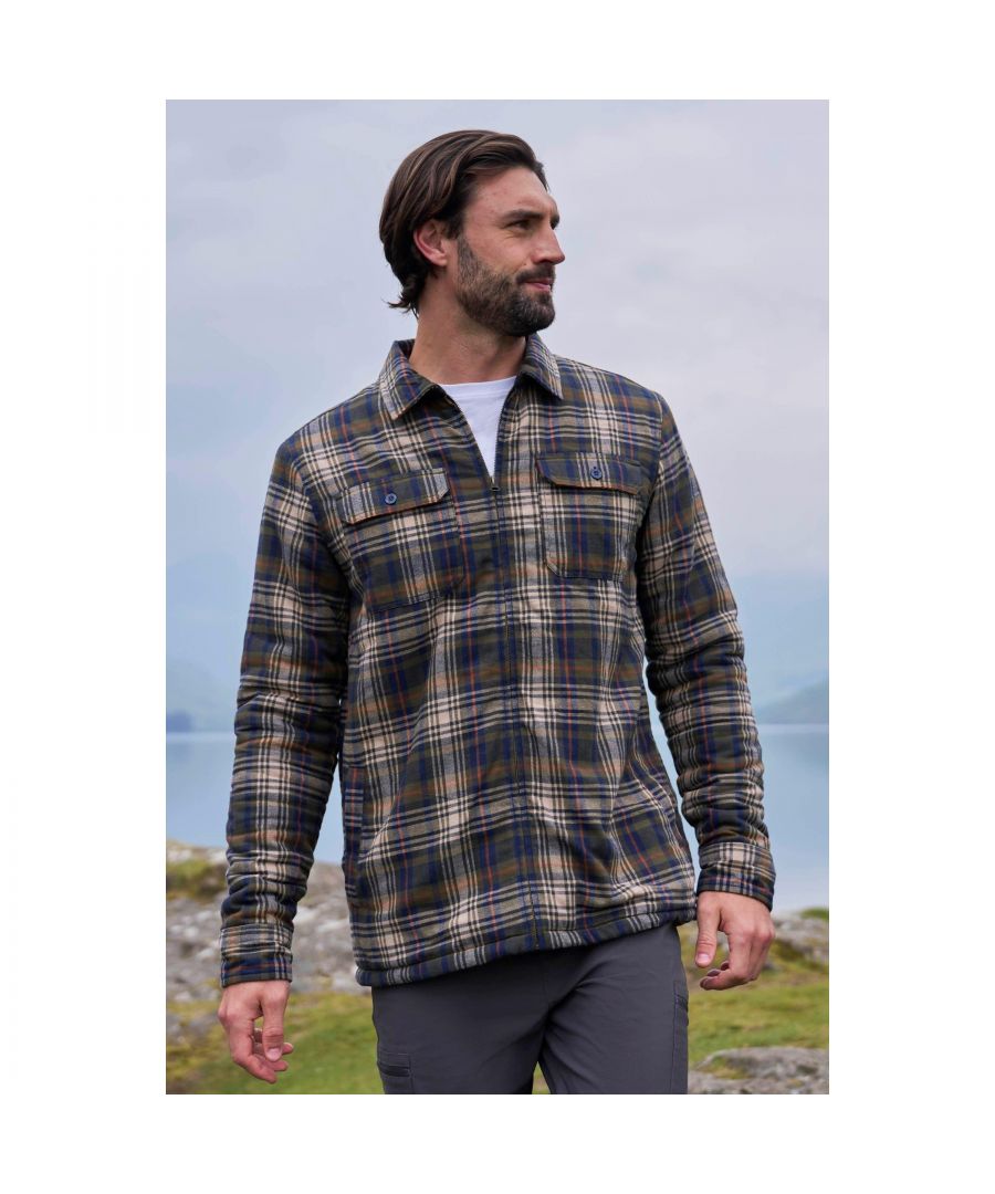 Mountain Warehouse Mens Stream II Flannel Lined Shirt (Dark Khaki) Cotton - Size 2XL