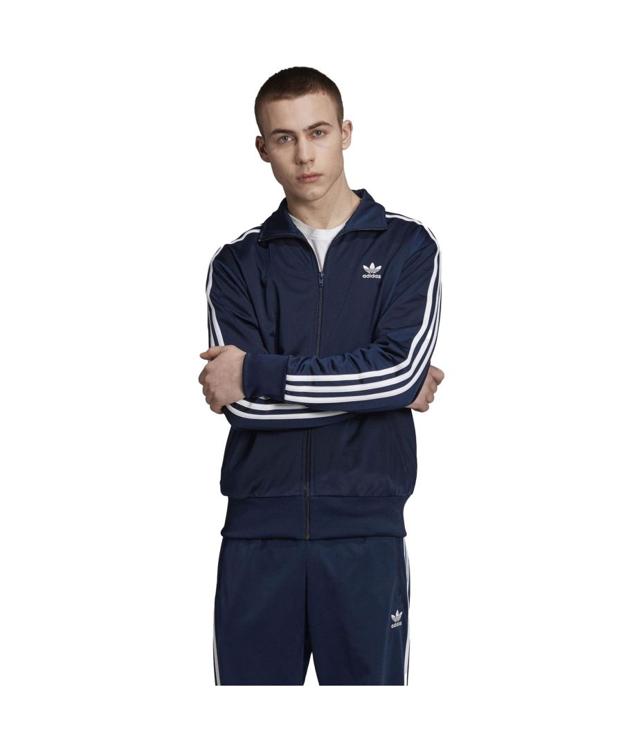 Adidas Mens Firebird Track Tops With an Embroidery Logo on Chest, Jacket Have Contrast 3 Stripes Design on Sleeves And Full Zip in The Front, Tracksuit Jacket has a Regular Fit Size, Material 100% Polyester, Machine Washable