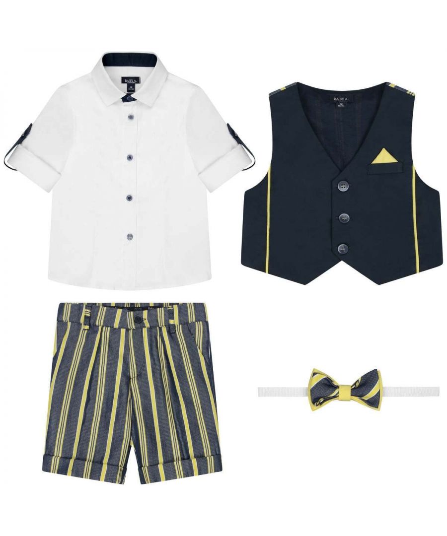 Babya Boys Navy & Yellow Shorts Set (4 Piece) - Multicolour Cotton - Size 4Y