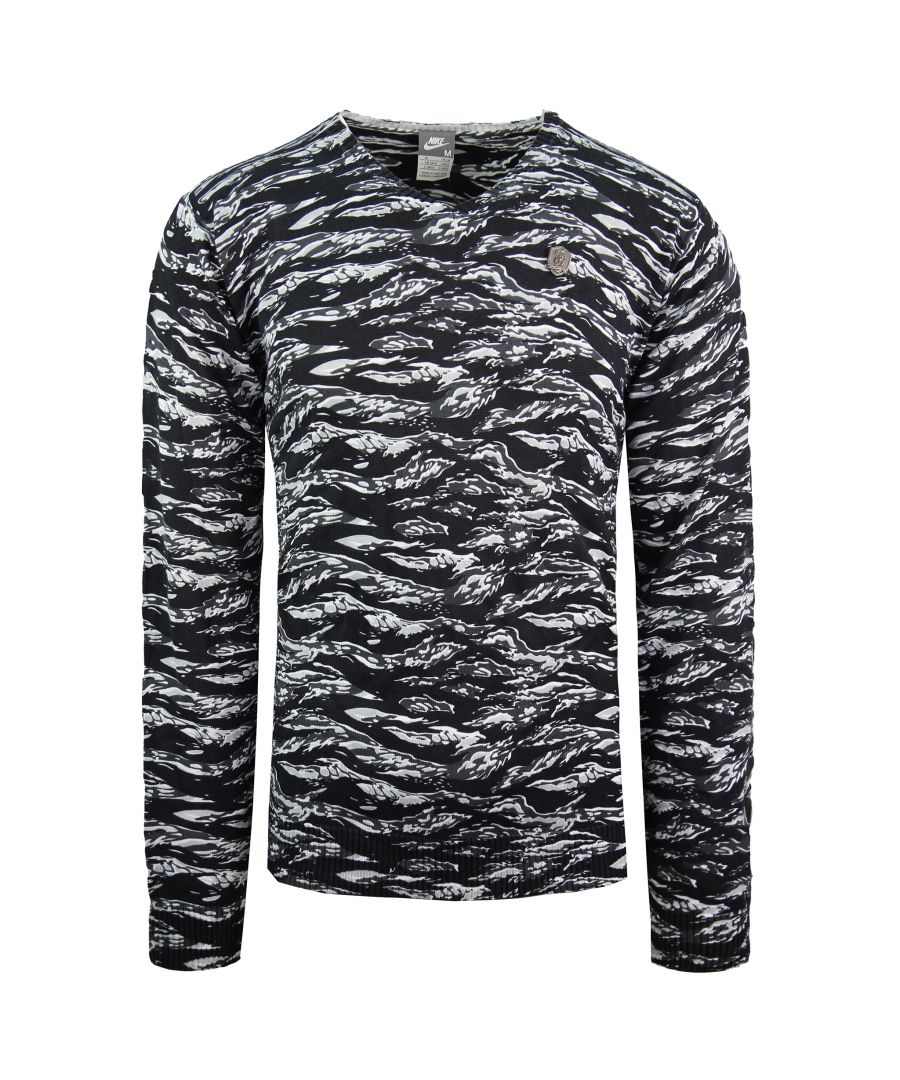 Nike Long Sleeve V-Neck Printed Top Black Green Mens CottonPullover 264179 010