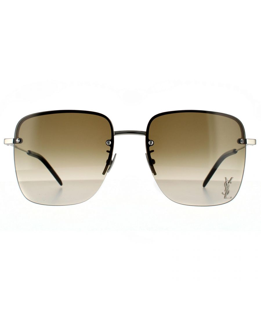 Saint Laurent Square Womens Silver Green Gradient  Sunglasses Saint Laurent are a classic rimless square design with super slim metal temples, adjustable nose pads and plastic temple tips for a comfortable finish. One lens is embellished with the YSL logo for authenticity.