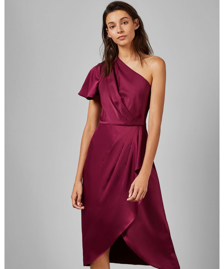 Image for Ted Baker Ridah Waterfall Skirt One Shoulder Dress, Ox Blood