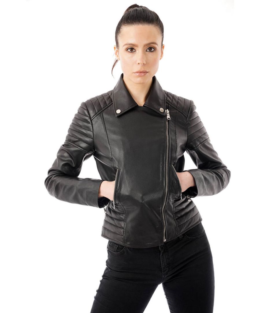 This real leather jacket from BARNEYS ORIGINALS features a subtle wrinkled texture and ribbed detailing on the shoulders and waist. With super soft leather and silver coloured hardware this jacket is a real winner.
