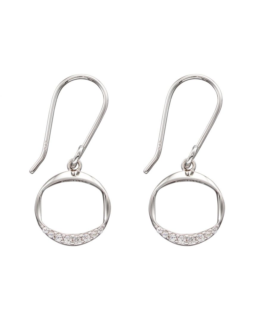 Image for Fiorelli Silver Womens Rhodium Plated 925 Sterling Silver Cubic Zirconia Open Circle Dangle Hook Earrings
