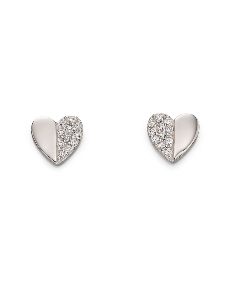 Image for Fiorelli Silver Womens Rhodium Plated 925 Sterling Silver Pave Cubic Zirconia Heart Stud Earrings