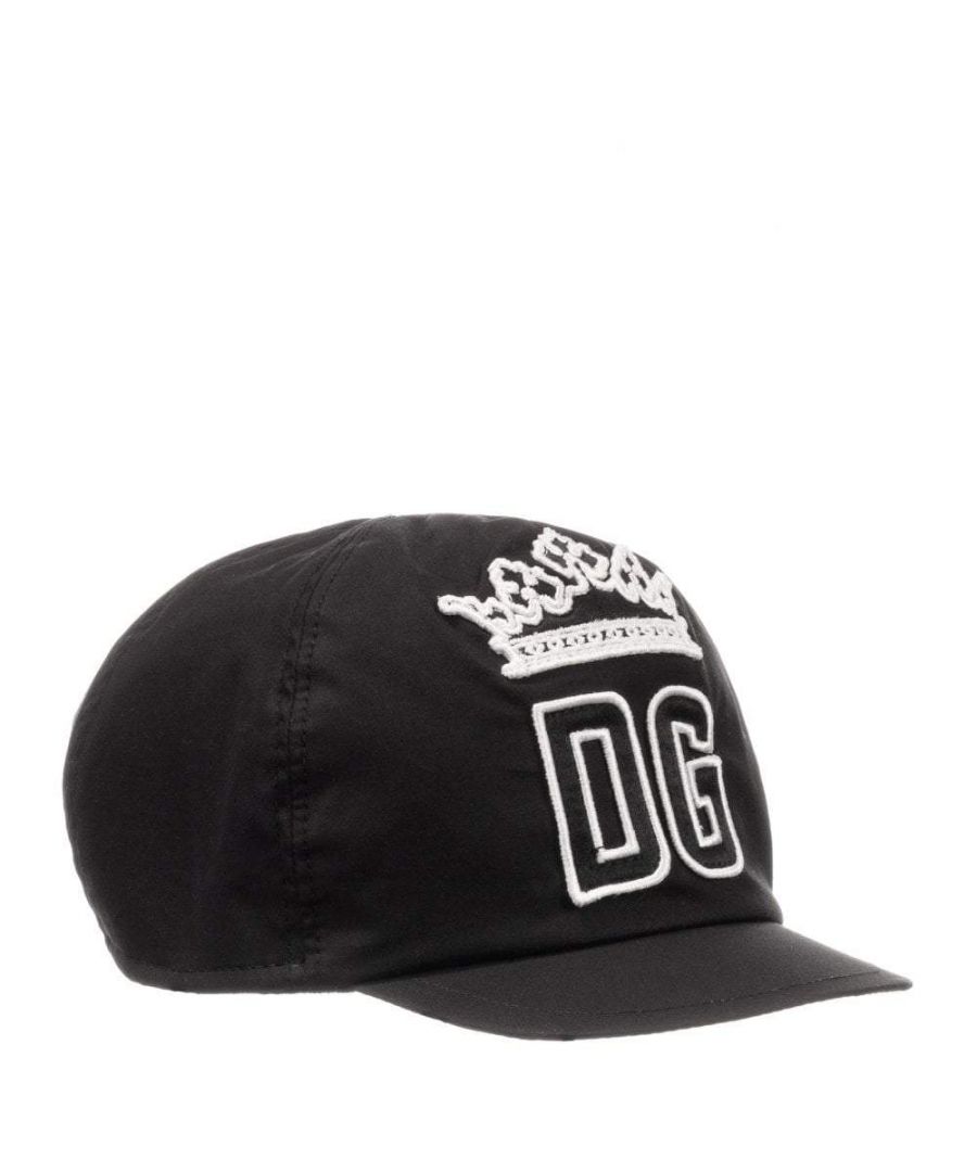 This Dolce & Gabbana Kids Cap in Blak features the DG Crown logo imprinted on the front of the cap, an elasticated back and a chin tie.