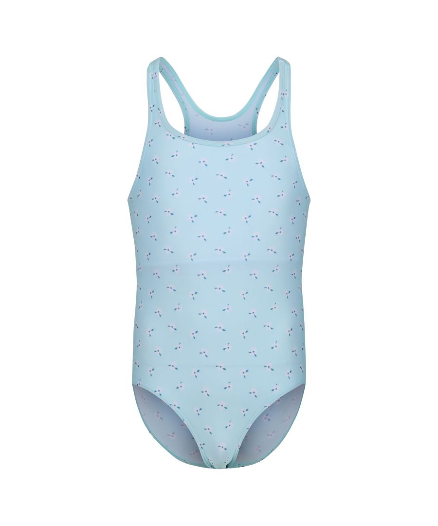 Regatta Girls Katrisse Ditsy Print One Piece Swimsuit (Aqua Blue) - Size 7-8Y