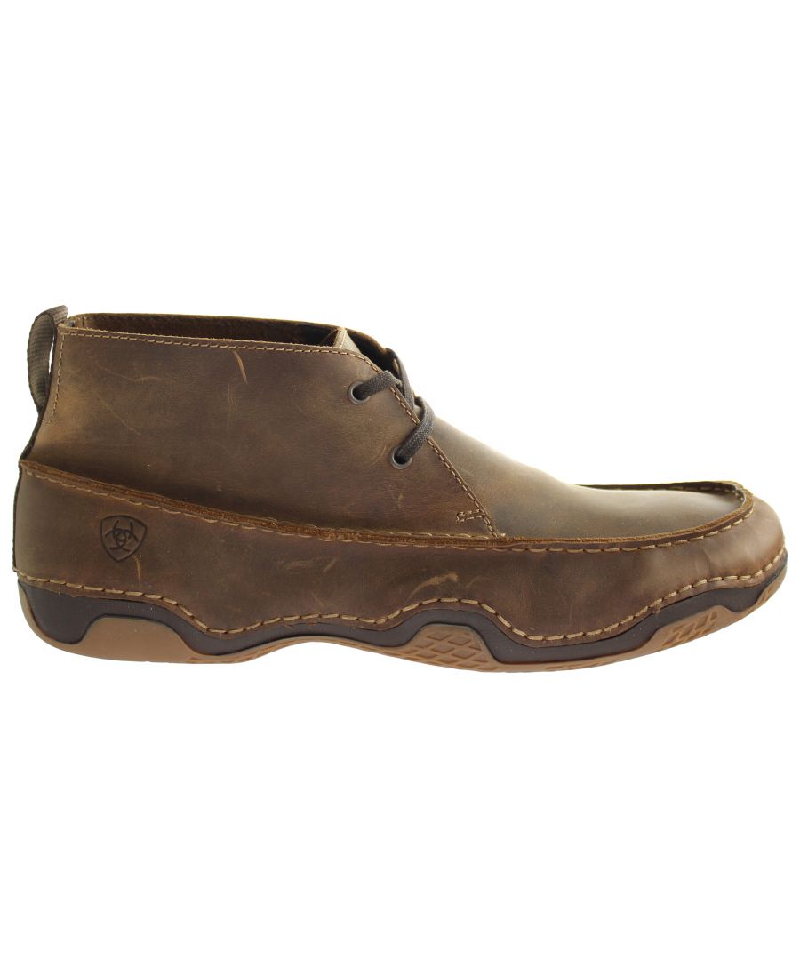 Moccasin-inspired design meets signature Ariat cushioning and support. Noteworthy seam detailing divides the flexible upper from the supportive sole for the perfect balance of style and comfort.\nLace up entry\nBreathable and cushioning open cell PU insole\nRubber outsole with multidirectional tread and forefoot flex grooves