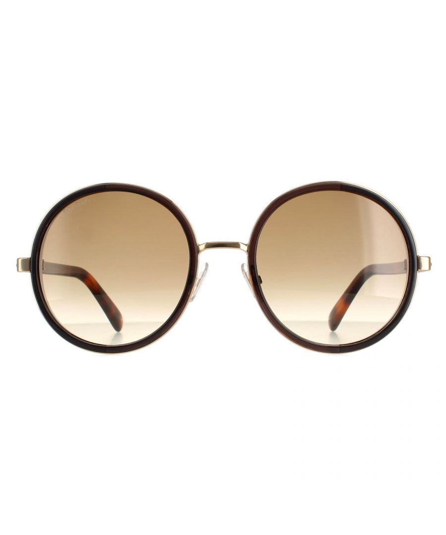 Jimmy Choo Round Womens Rose Gold Havana Brown Gradient Andie/S  Andie/S are a glamorous round style with crystal fabric applied to the outer edges of the lenses. Plastic temples are finished with the Jimmy Choo logo.