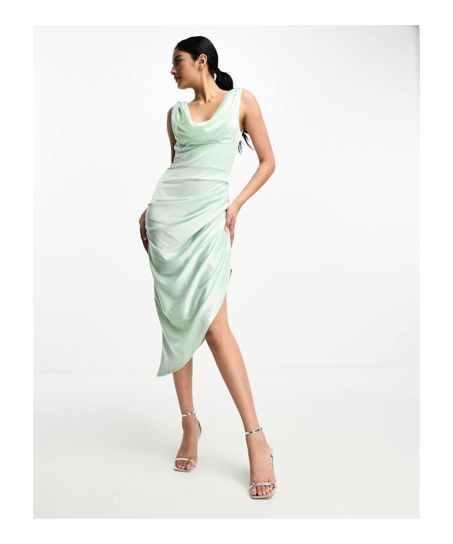 Asos Design Womens Cowl Corset Draped Midi Dress In Mint-Green - Size 6 Uk