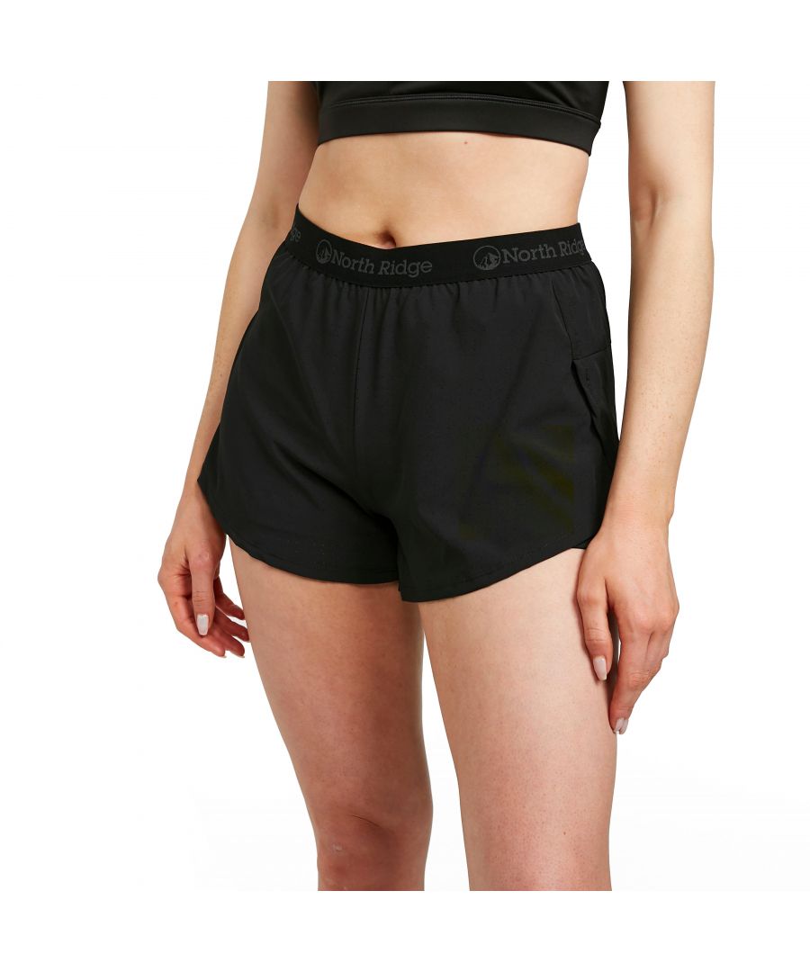 North Ridge WoMens Lightweight Reflective Charge 2 Layer 5" Running Shorts - Black - Size 8 UK