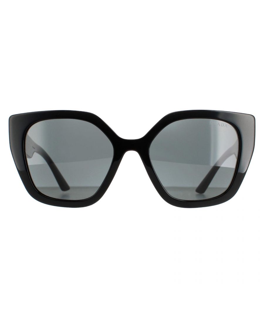 Prada Rectangle Womens Black and Ivory Dark Grey PR24XS Sunglasses are a cat eye design crafted from lightweight acetate. They feature rubber nose pads which ensure all day comfort. The temples feature the Prada logo for brand recognition.