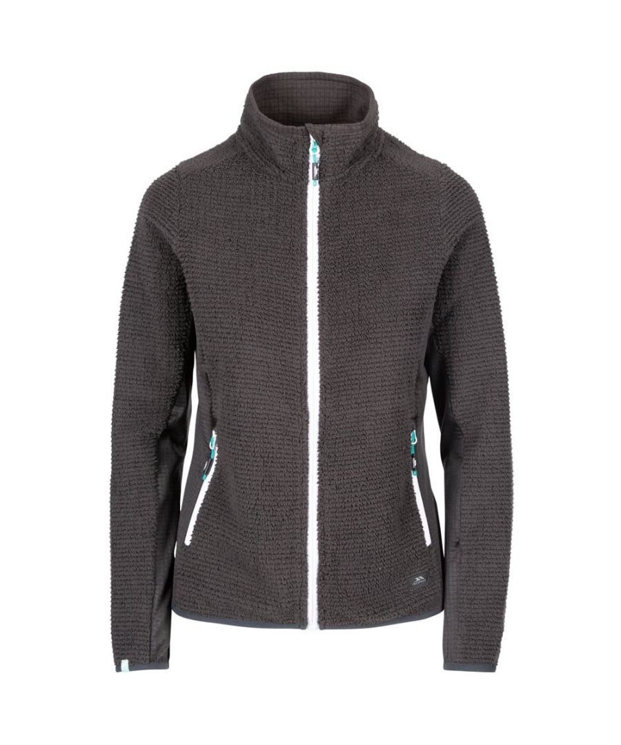 Textured fleece. Stretch panels. 2 contrast zip pockets. Contrast stretch bindings. 100% Polyester fleece, 96% Polyester/4% Elastane stretch panels. Airtrap. 220gsm. Trespass Womens Chest Sizing (approx): XS/8 - 32in/81cm, S/10 - 34in/86cm, M/12 - 36in/91.4cm, L/14 - 38in/96.5cm, XL/16 - 40in/101.5cm, XXL/18 - 42in/106.5cm.